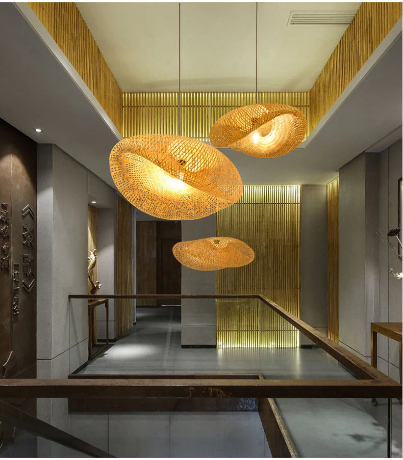 Pendant Light Handwoven Bamboo Adjustable Cable & E27 Socket