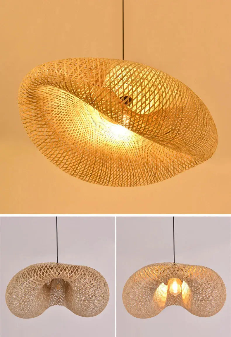 Pendant Light Handwoven Bamboo Open Weave Warm Ambient Lighting