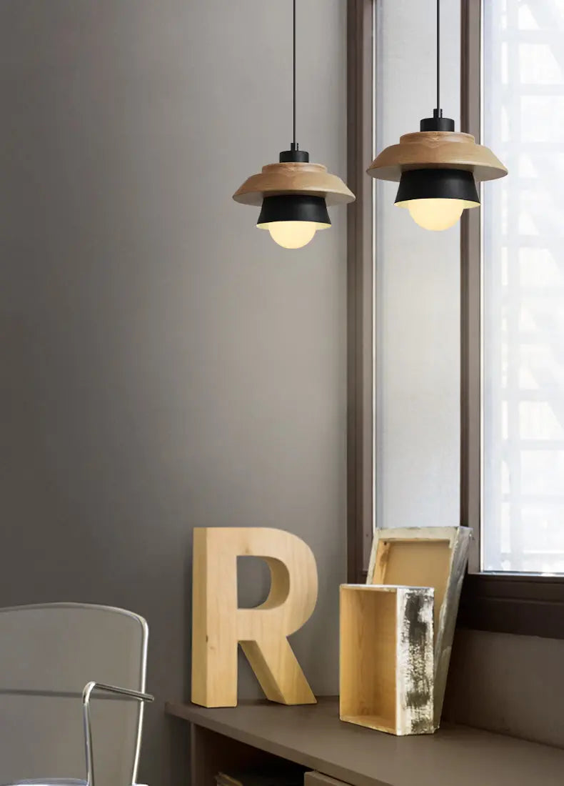 Pendant Light Nordic Aluminum Shade & Wood Accent Height Adjustable