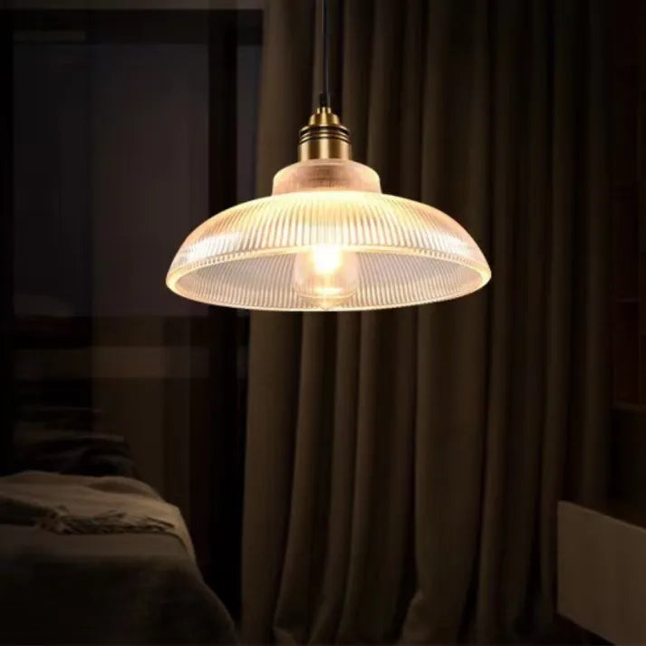 Pendant Light Ribbed Glass Shade Brushed Brass