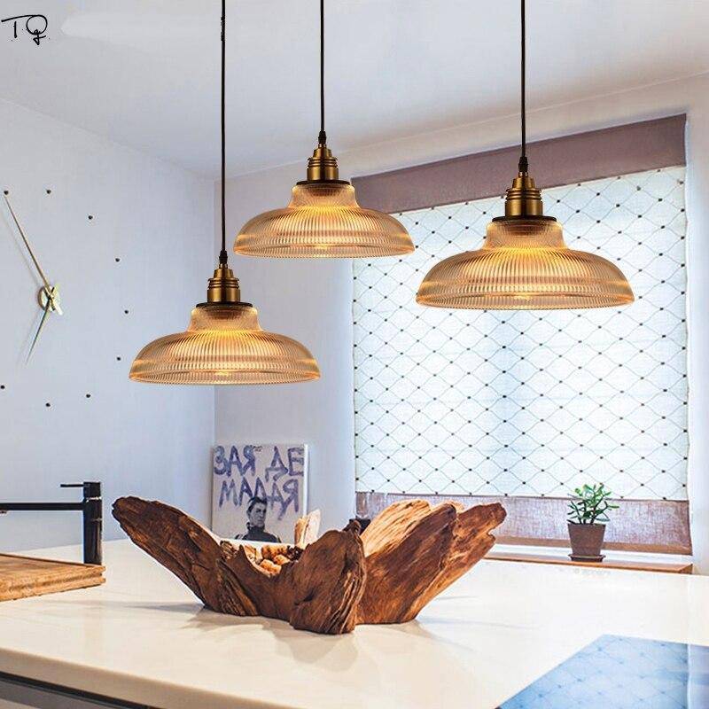 Pendant Light Ribbed Glass Shade Brushed Brass