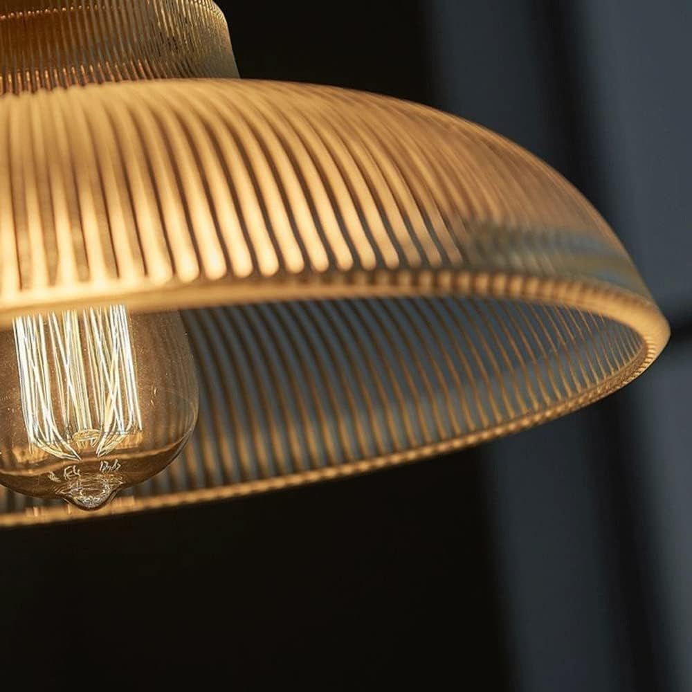 Pendant Light Ribbed Glass Shade Brushed Brass