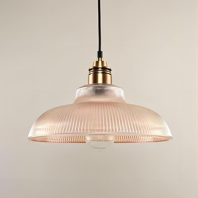 Pendant Light Ribbed Glass Shade Brushed Brass