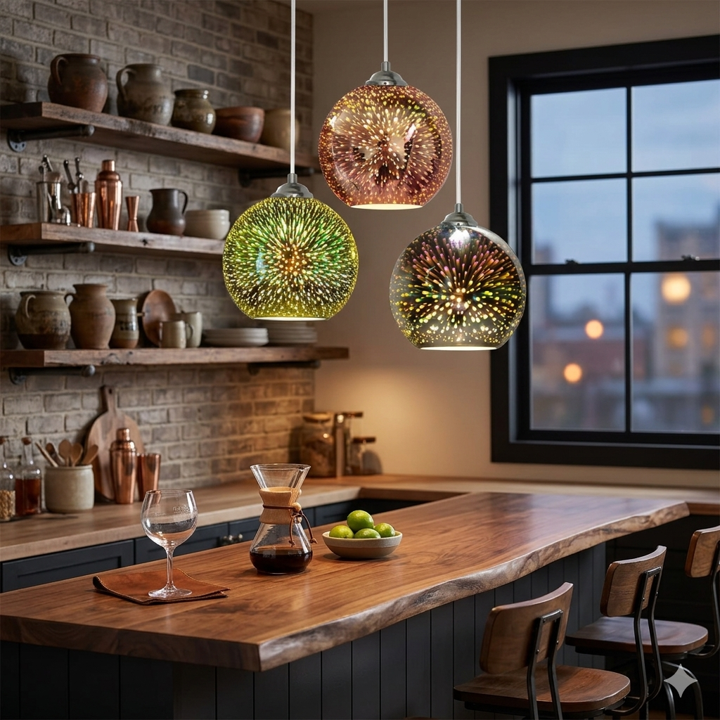 Pendant Light Textured Glass & Adjustable Cord