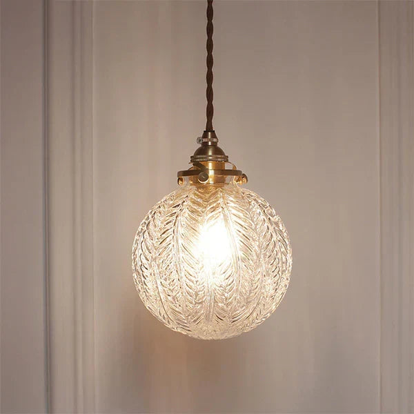 Pendant Light Textured Glass Globe Twisted Fabric Cable