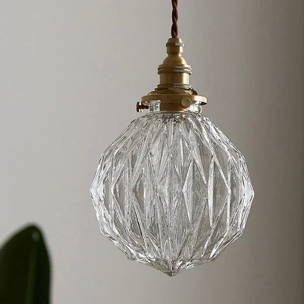 Pendant Light Textured Glass Globe Twisted Fabric Cable