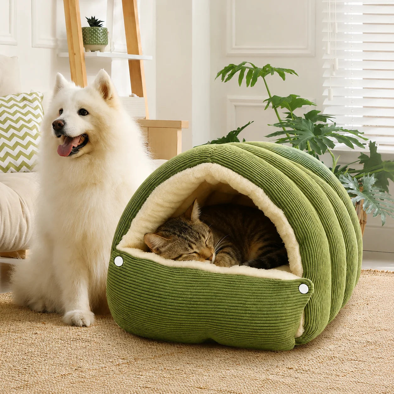 Pet Bed Semi-Open Cave Breathable Cotton & Non-Slip Base