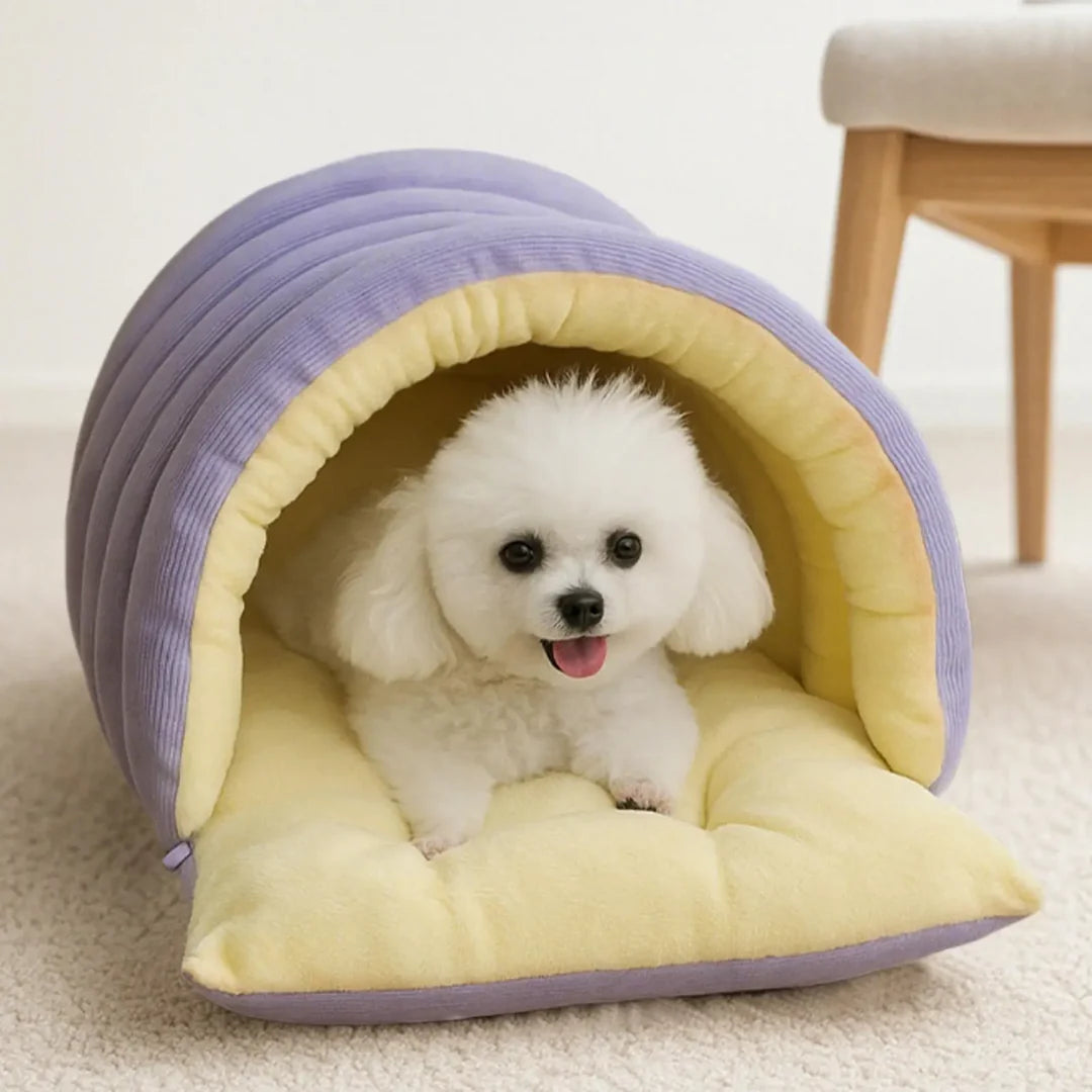 Pet Bed Semi-Open Cave Breathable Cotton & Non-Slip Base