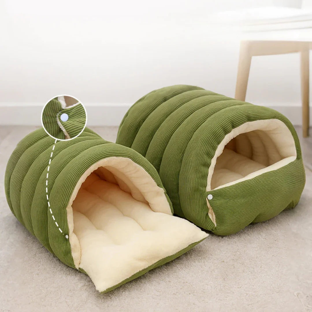 Pet Bed Semi-Open Cave Breathable Cotton & Non-Slip Base