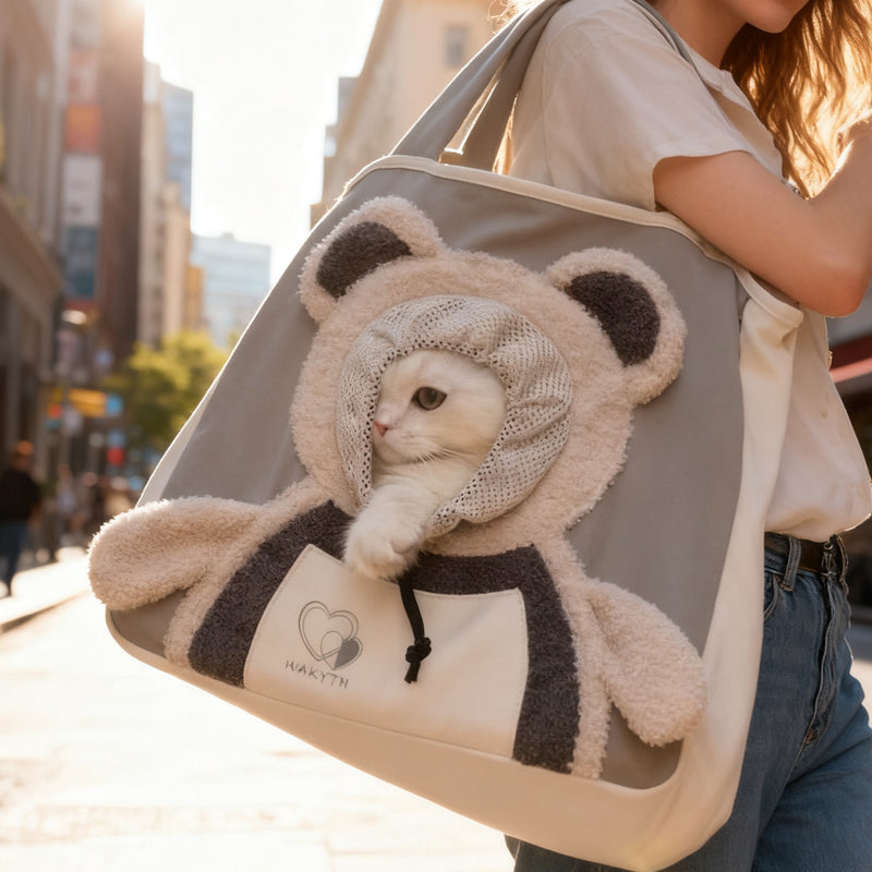Pet Carrier Bag Bear Design Head-Out Window Breathable Fabric