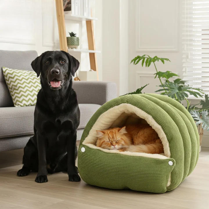 Pet Cave Bed Corduroy Plush Magnetic Closure