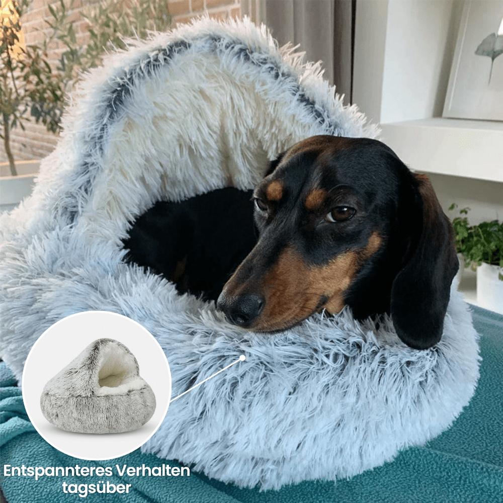 Pet Cave Bed Hooded Plush Faux Fur Removable Cover