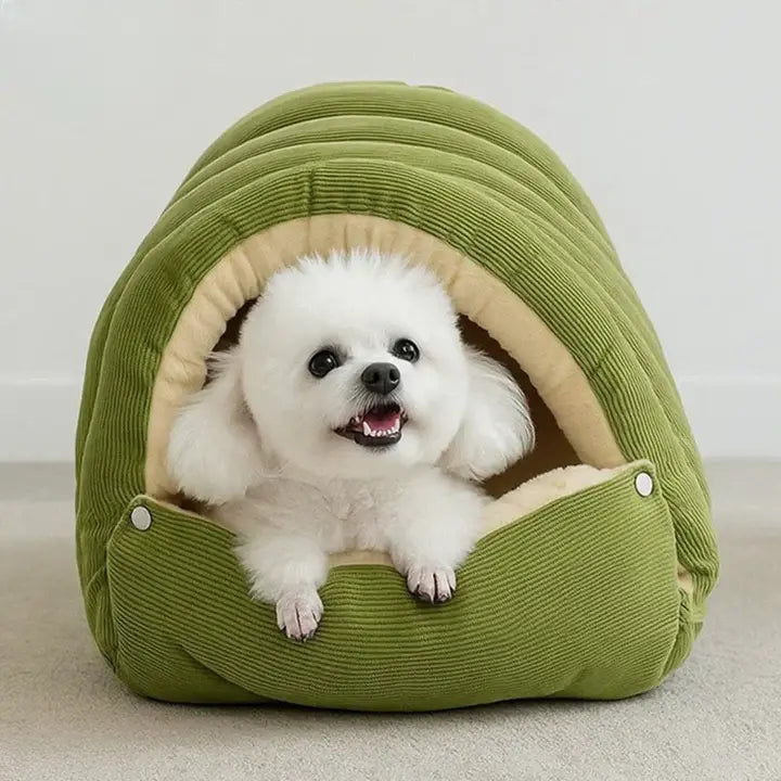 Pet Cave Bed Plush Lining Semi-Enclosed Dome Magnetic Closure