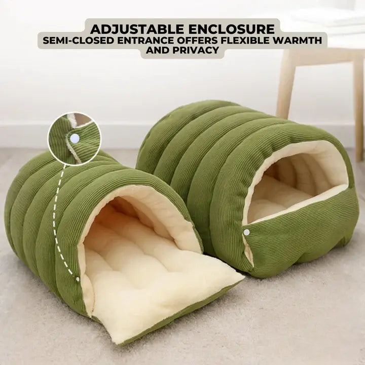 Pet Cave Bed Plush Lining Semi-Enclosed Dome Magnetic Closure