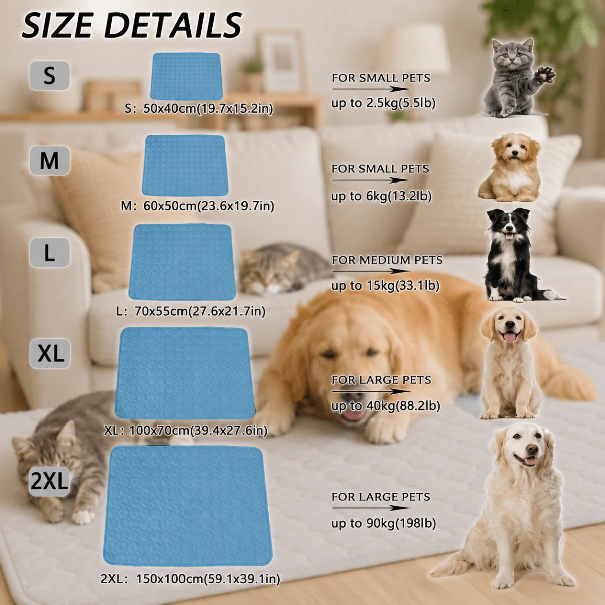 Pet Cooling Mat Dogs & Cats Self-Cooling Easy-Clean