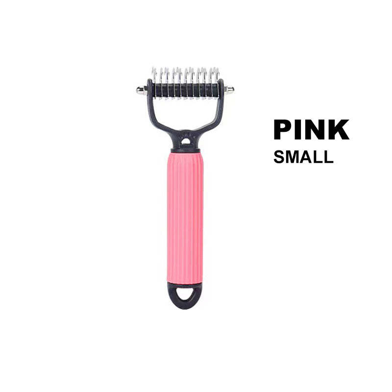 Pet Dematting Brush Double-Sided Safety Blades Ergonomic Non-Slip Handle