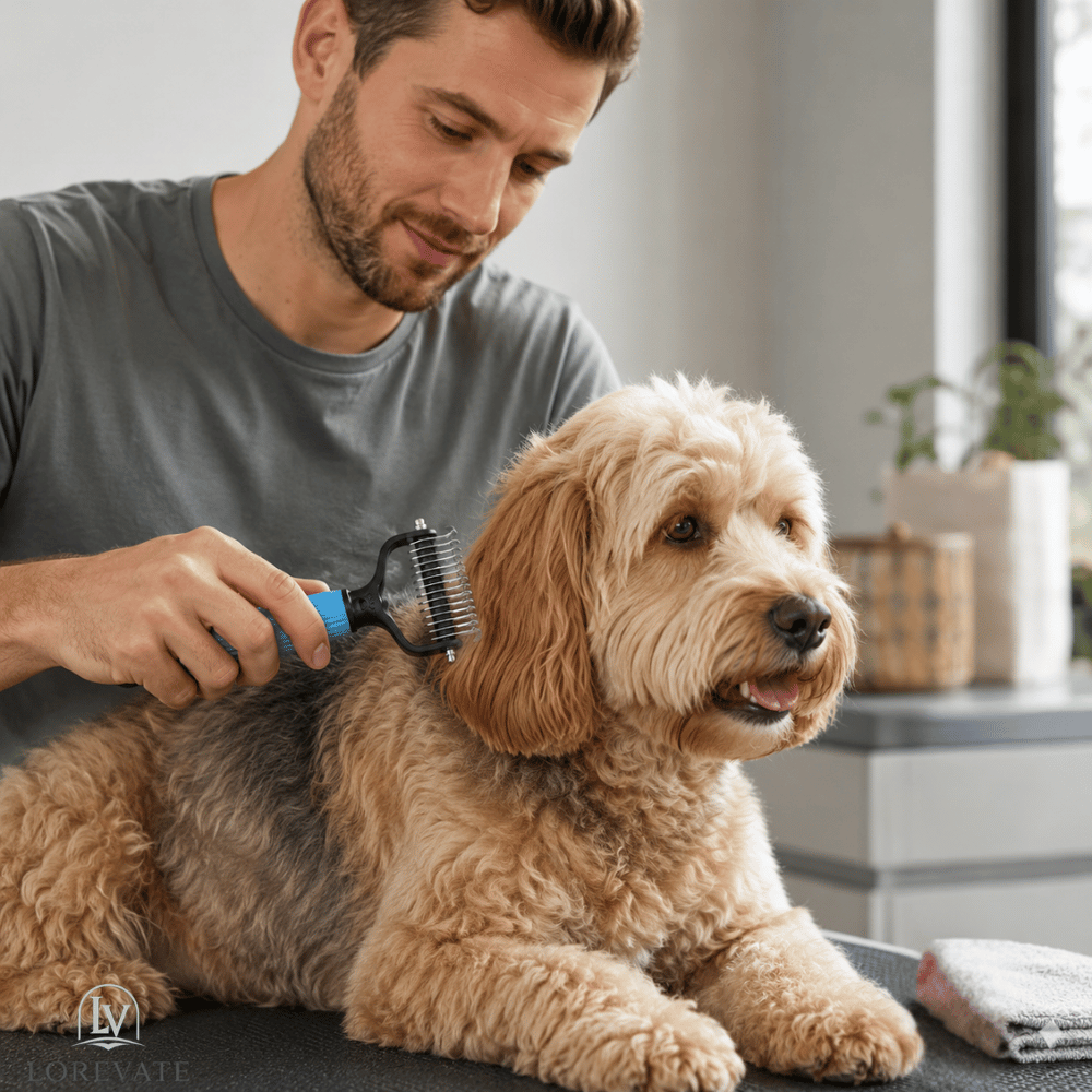 Pet Dematting Brush Double-Sided Safety Blades Ergonomic Non-Slip Handle