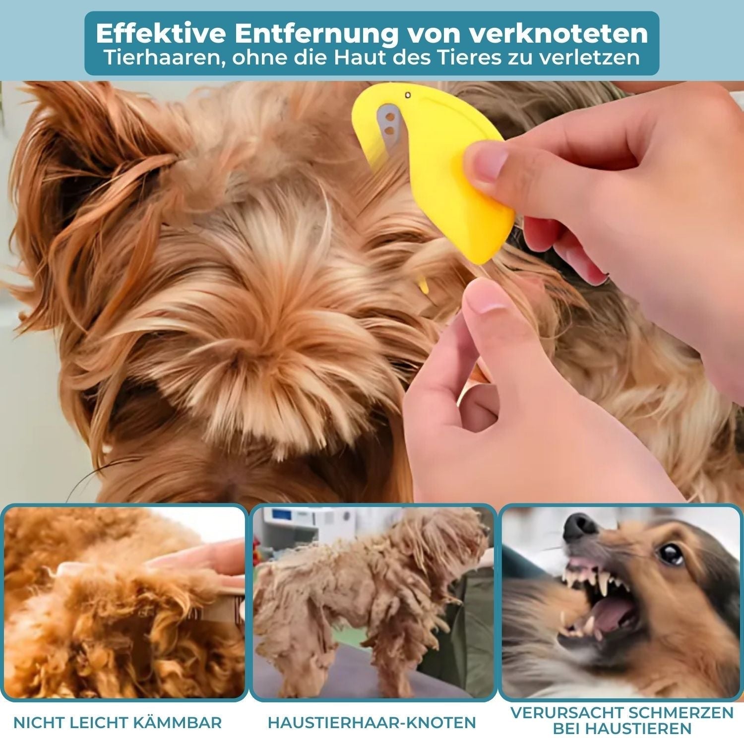 Pet Dematting Tool Rounded Stainless Steel Blades & Ergonomic Handle