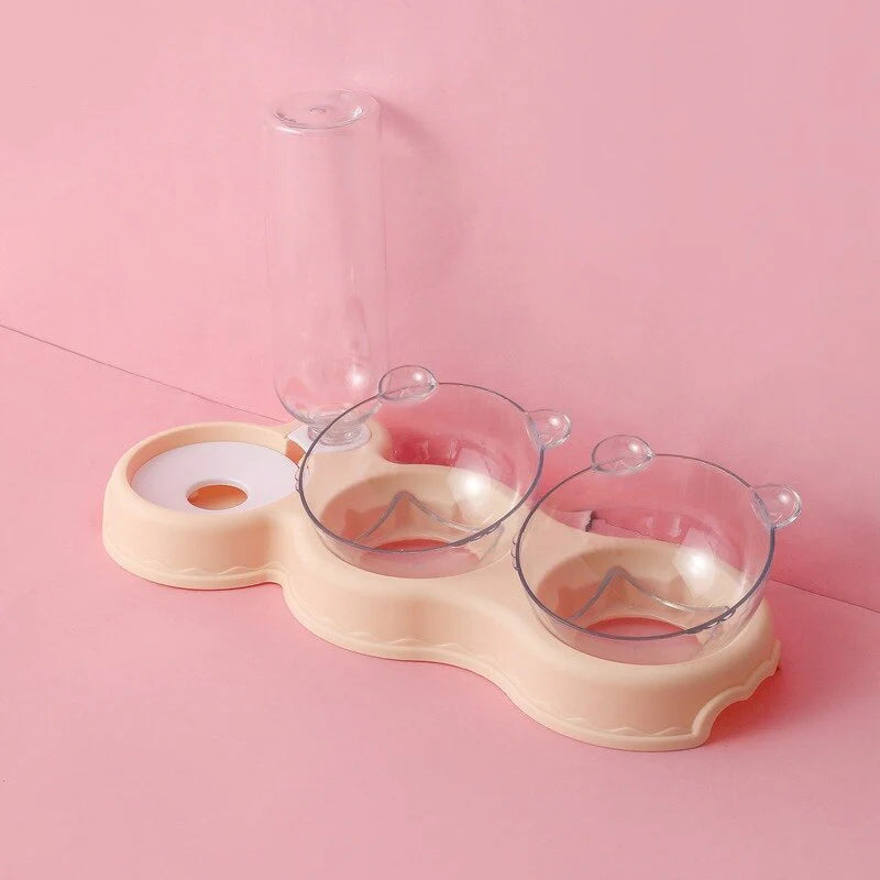 Pet Feeding Station Glass Bowls & Auto Water Dispenser