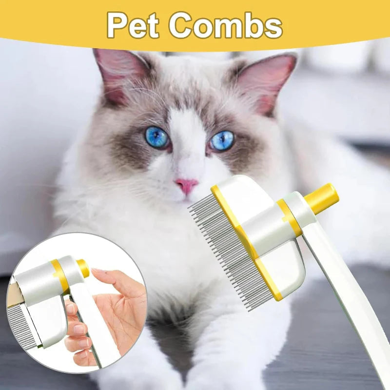 Pet Grooming Comb Double-Row Metal Teeth & Eject Button