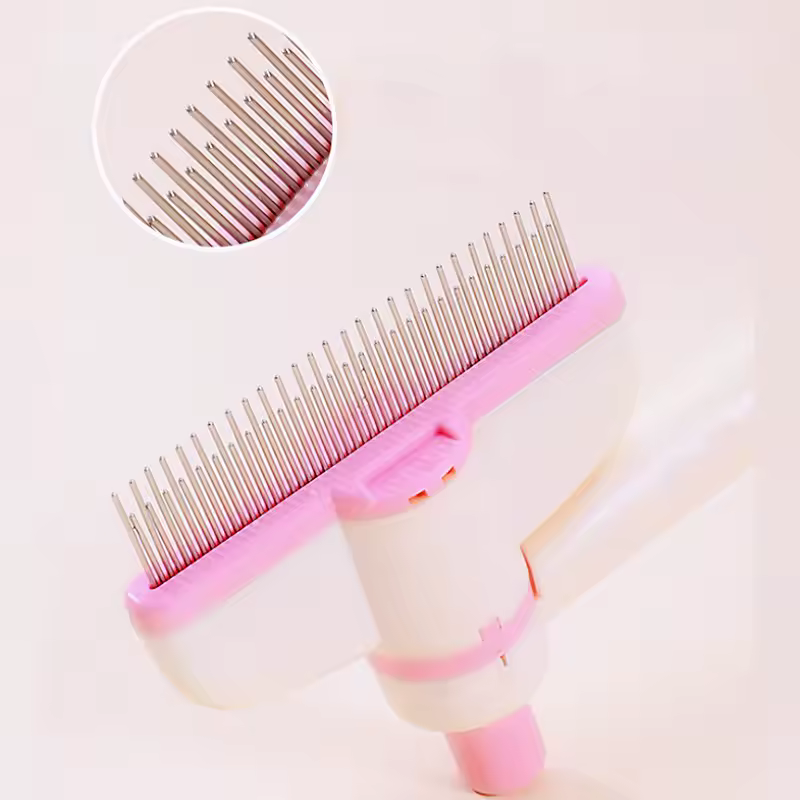 Pet Grooming Comb Double-Row Metal Teeth & Eject Button