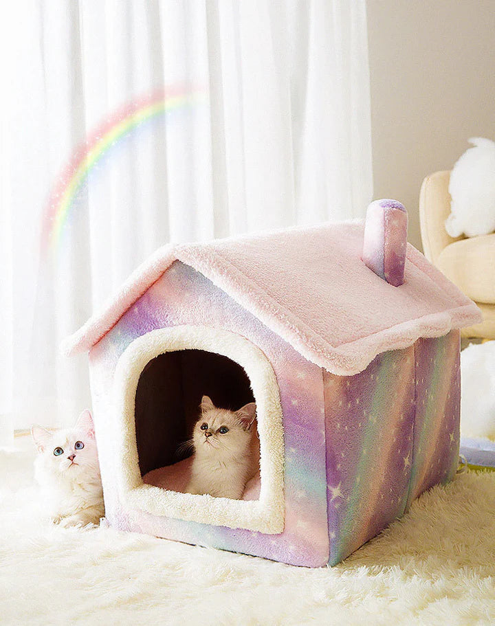 Pet House Bed Enclosed Plush & Removable Washable Pad