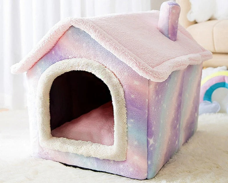 Pet House Bed Enclosed Plush & Removable Washable Pad