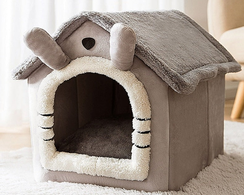 Pet House Bed Enclosed Plush & Removable Washable Pad