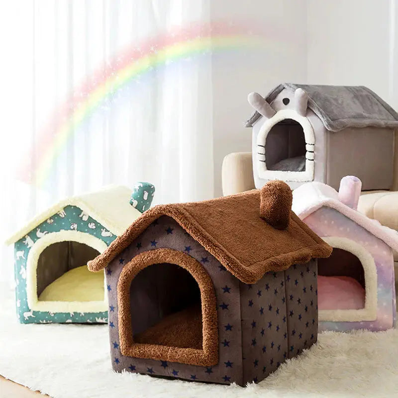Pet House Plush Enclosed Machine-Washable Cover Non-Slip Bottom