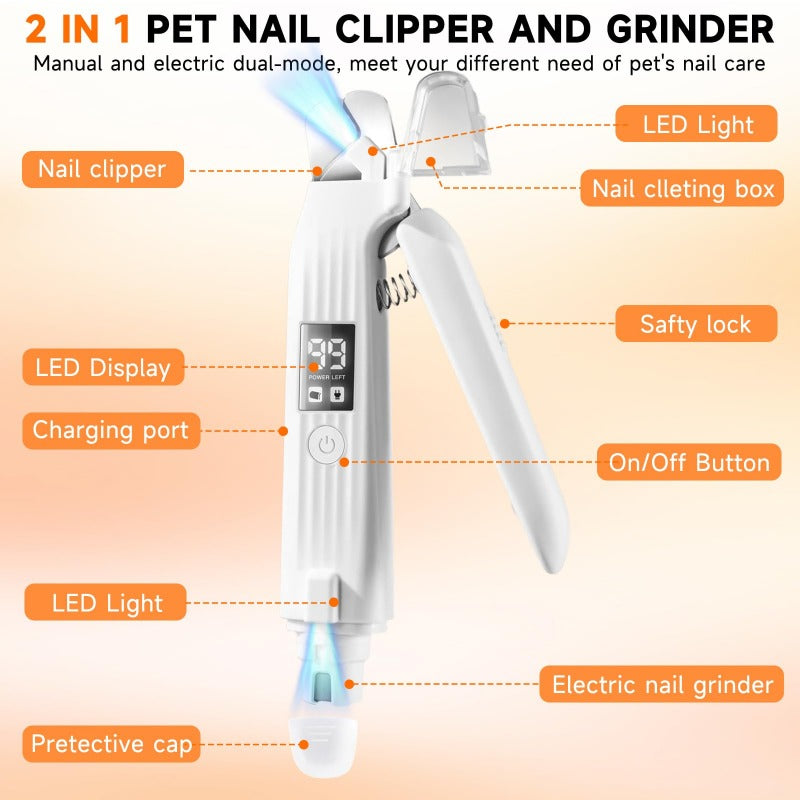 Pet Nail Trimmer 2-In-1 Cut & Grind Whisper-Quiet