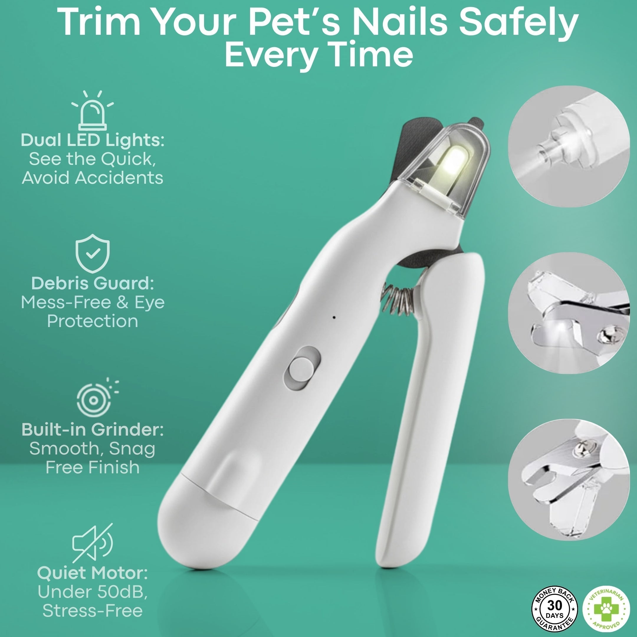 Pet Nail Trimmer Dual LED Whisper-Quiet Grinder