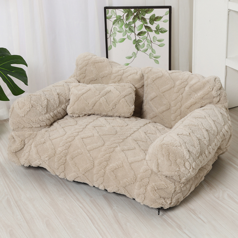 Pet Sofa Bed Quilted Plush Velvet Raised Edge