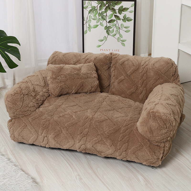 Pet Sofa Bed Quilted Plush Velvet Raised Edge