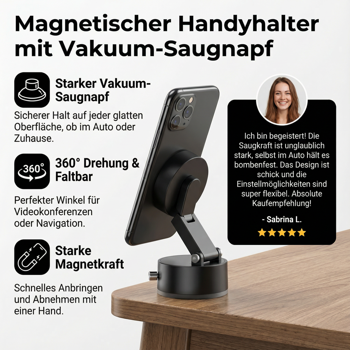 Phone Holder Foldable Magnetic & Vacuum Suction