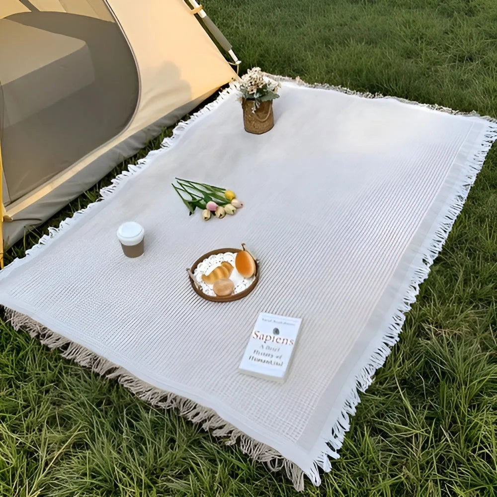 Picnic Blanket Large Waterproof Backing Fringed Boho