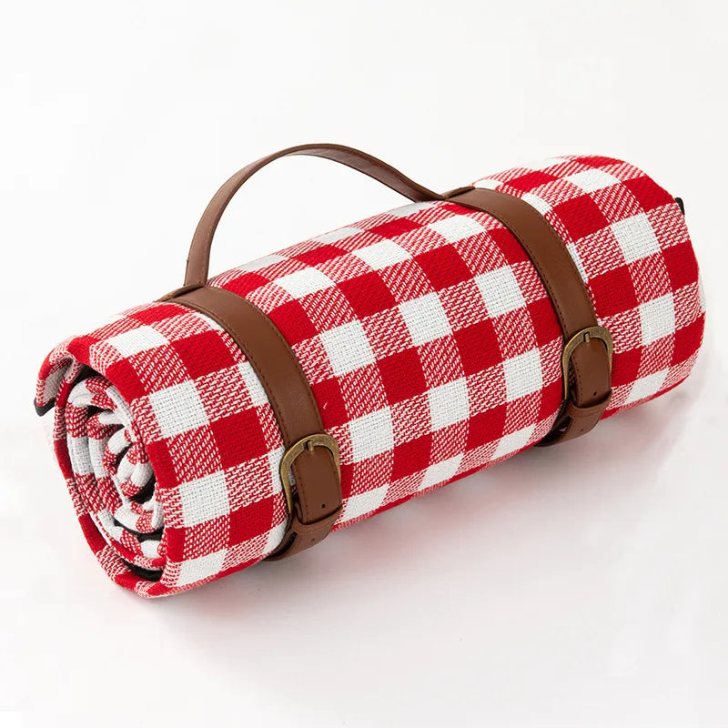 Picnic Blanket Waterproof PEVA Foam-Padded Foldable Leather Strap