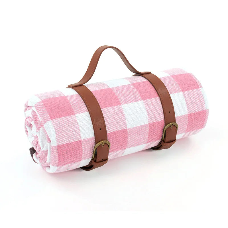 Picnic Blanket Waterproof PEVA Foam-Padded Foldable Leather Strap