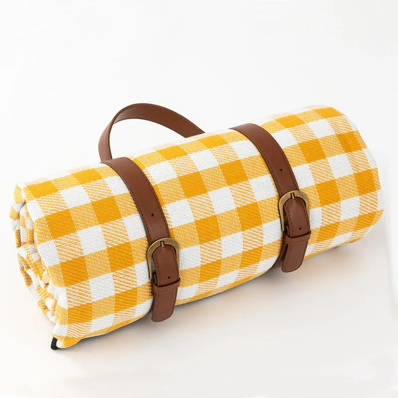 Picnic Blanket Waterproof PEVA Foam-Padded Foldable Leather Strap