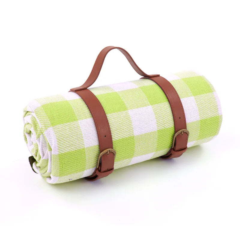 Picnic Blanket Waterproof PEVA Foam-Padded Foldable Leather Strap