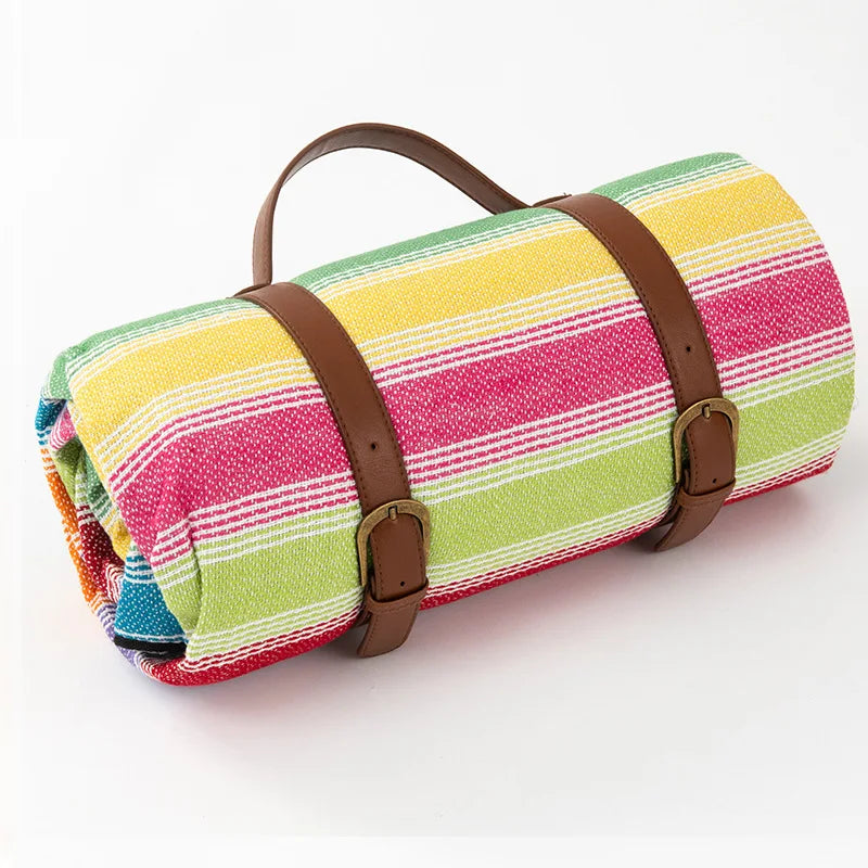 Picnic Blanket Waterproof PEVA Foam-Padded Foldable Leather Strap