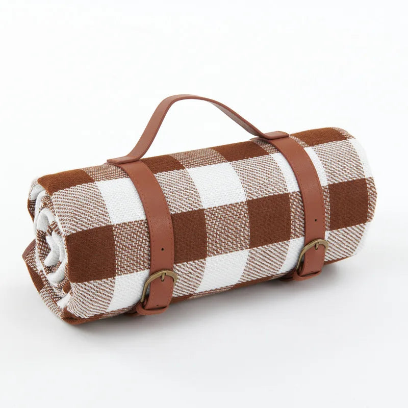 Picnic Blanket Waterproof PEVA Foam-Padded Foldable Leather Strap
