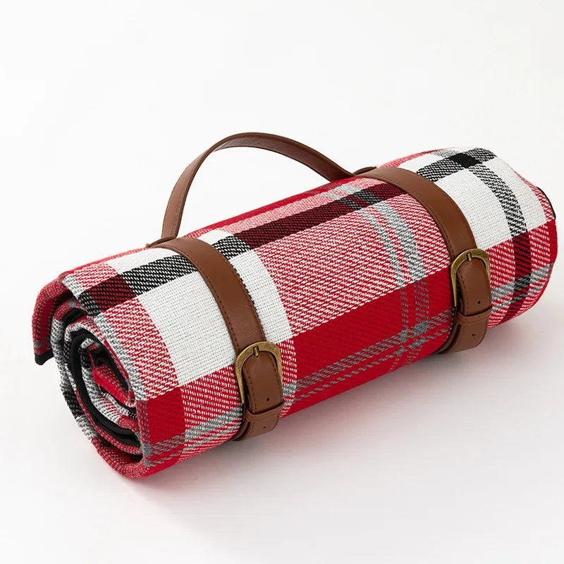 Picnic Blanket Waterproof PEVA Foam-Padded Foldable Leather Strap