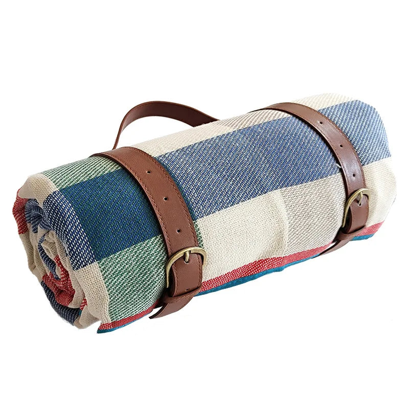 Picnic Blanket Waterproof PEVA Foam-Padded Foldable Leather Strap