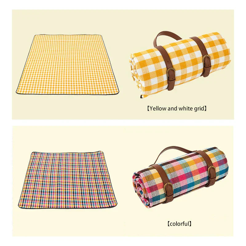 Picnic Blanket Waterproof PEVA Foam-Padded Foldable Leather Strap