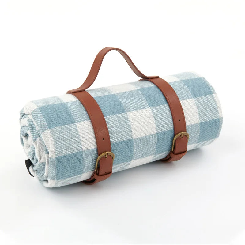 Picnic Blanket Waterproof PEVA Foam-Padded Foldable Leather Strap
