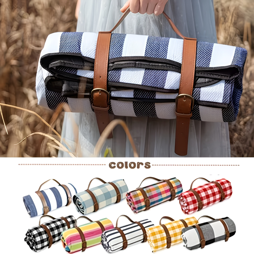 Picnic Blanket Waterproof PEVA Quilted Foam Foldable Handle