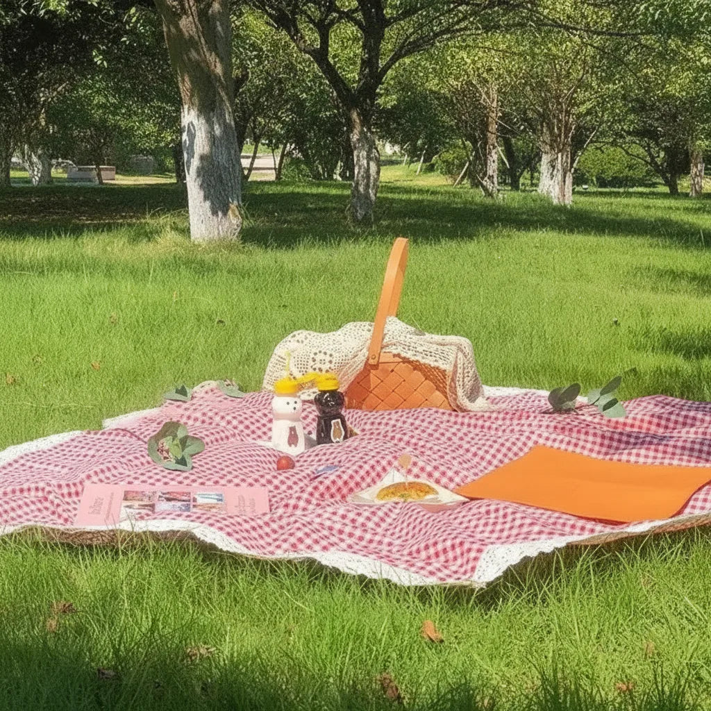 Picnic Blanket Waterproof Thick Padding Checkered Gingham