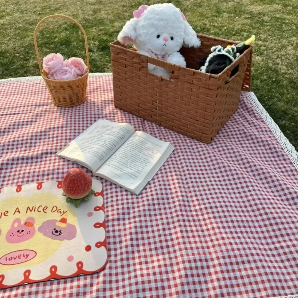 Picnic Blanket Waterproof Thick Padding Checkered Gingham