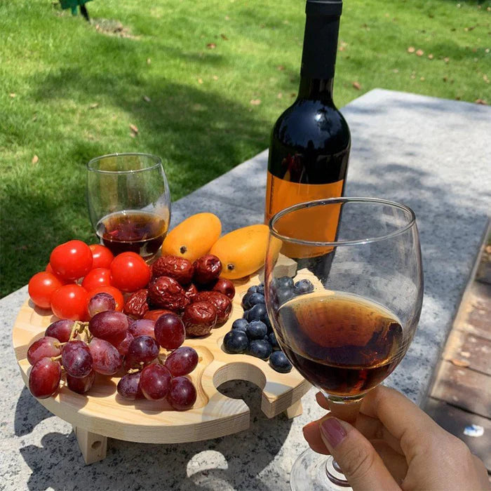 Picnic Table Foldable Solid Wood Wine Glass Slots