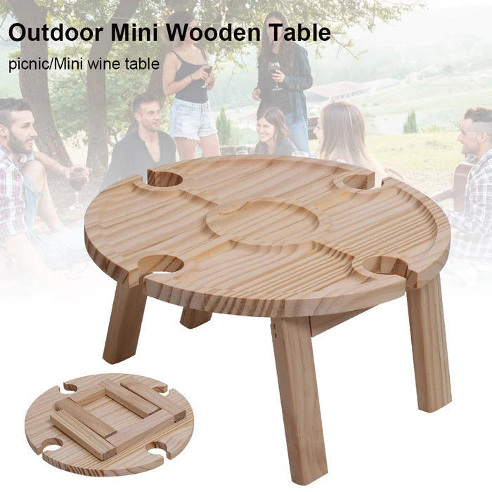 Picnic Table Foldable Solid Wood Wine Glass Slots